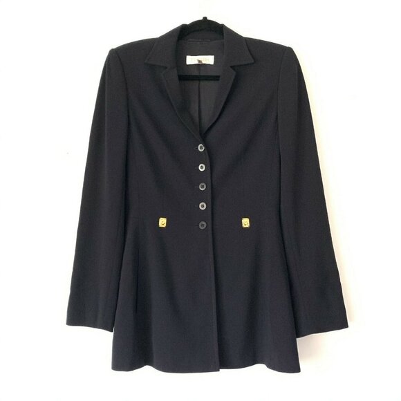 Escada 2 Dark Navy Gold Rivets Tailored Blazer - Picture 3 of 11